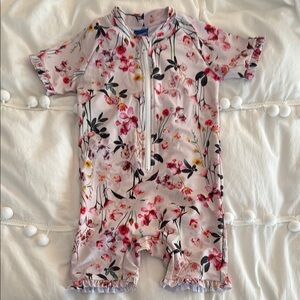 Ruffle detailed Short sleeve Rashguard Swimsuit with Sun Protection